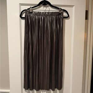 Charlotte Russe Elegant Brown Silver Metallic Pleated Skirt